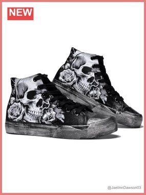 High Top Lace Up Canvas Sneakers Skull Gothic Walking Shoes